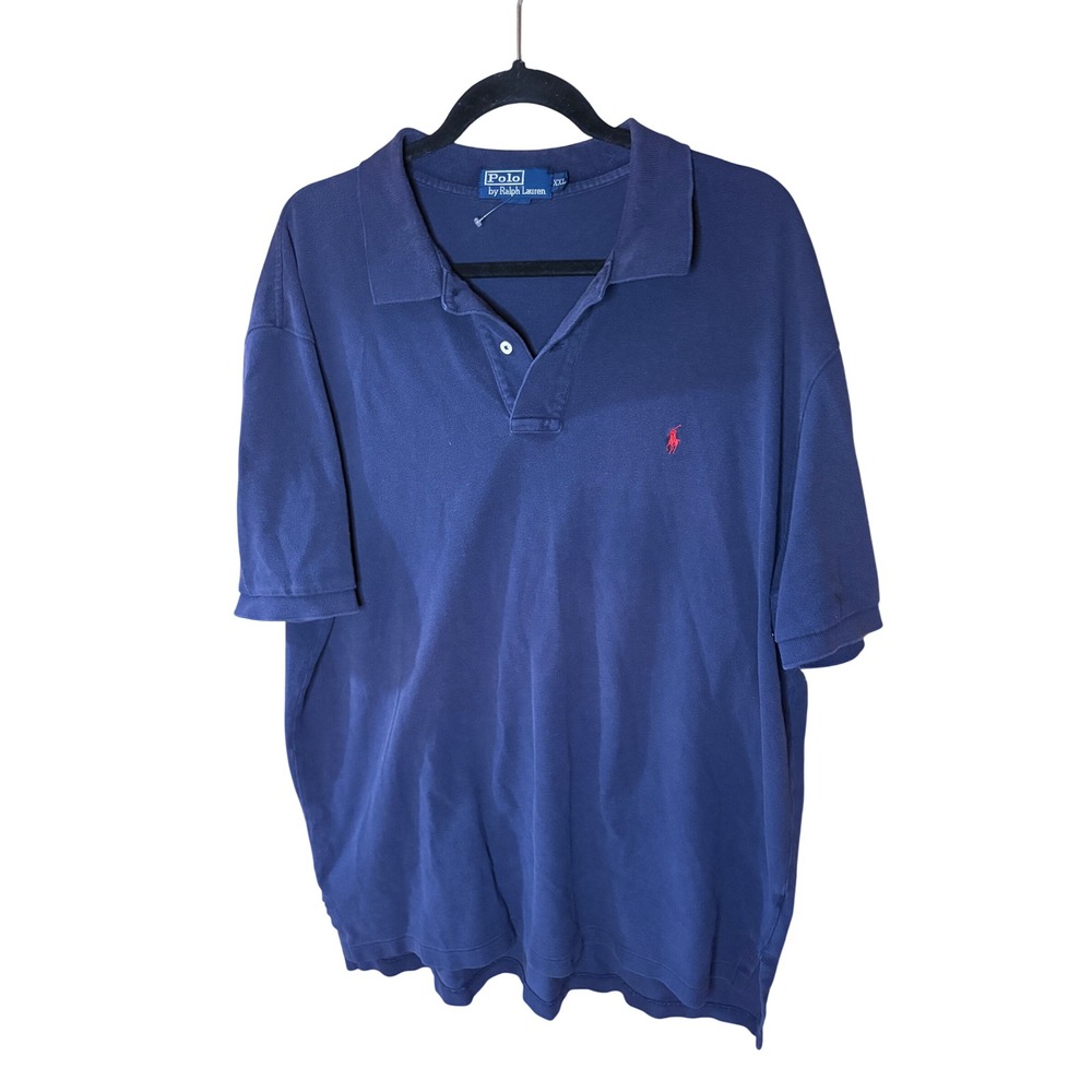 Polo Ralph Lauren Mens XXL Navy Blue Short Sleeve Pique Polo Red Pony Logo